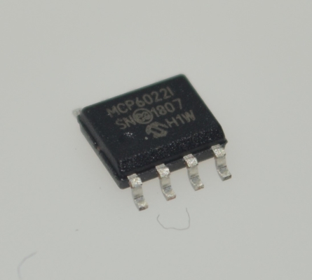 MCP6022-I/SN Doppio amplificatore operazionale 2.7-5.5V Ampia tensione 10MHz Larghezza di banda 7V/μs Velocità di risposta 120dB CMRR Rail-to-Rail I/O 0.9mA Basso consumo SOIC-8 Package Grado industriale