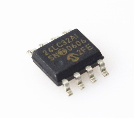 24LC32A-I/SN EEPROM I2C da 32K Velocità 400kHz 1M cicli di scrittura Gamma 2.5-5.5V 64 byte per pagina Grado industriale Basso consumo RoHS Conforme Pacchetto compatto SOIC-8