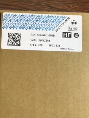 3224W-1-501E Trimmer Pot 500Ω 1W Cermet Element 3224W Case Sealed Construction Side Adjust J-Hook Termination ±10% Tolerance PCB Mount Reliable Performance