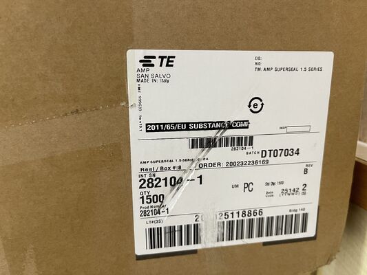 282104-1 Connettore maschio a 2 posizioni, passo 5,0 mm, per cavo-scheda, montaggio verticale a foro passante, schermato, blocco a frizione, polarizzato, UL 94V-0 per alimentatori e controlli industriali