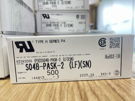 S04B-PASK-2 Connettore maschio a 4 pin con passo da 2,0 mm, ingresso dall'alto, blocco a frizione, nylon UL94V-0, 3A, 250V, da -25°C a +85°C, montaggio THT, serie JST PA per elettrodomestici